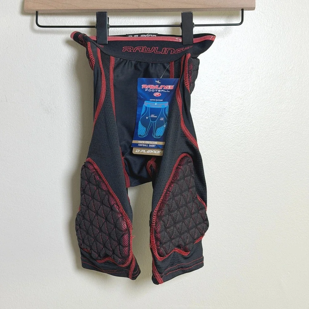 Rawlings Boys Youth Protective Football Shorts Y-Large Black Red D-Flexion Pad